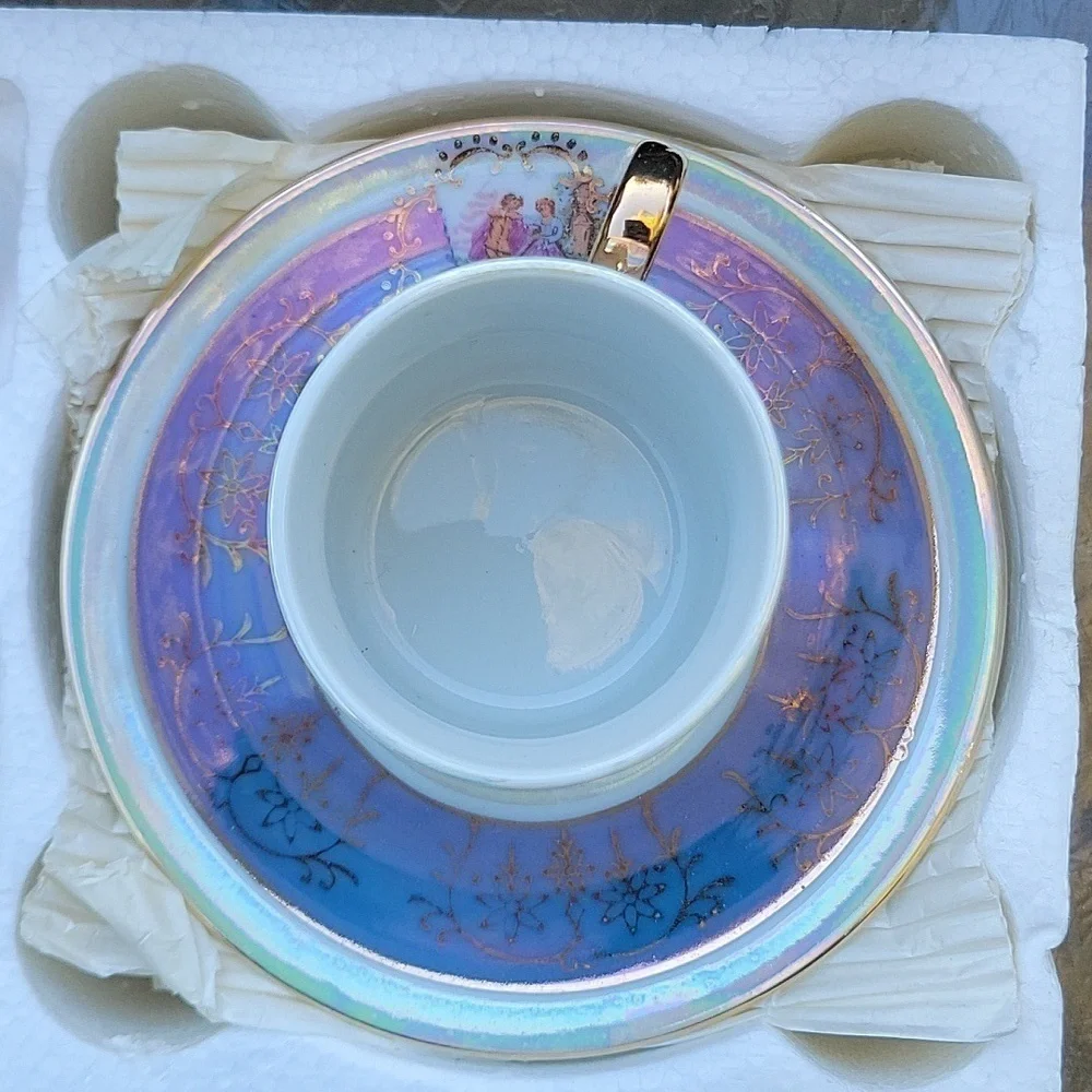 Iridescant Madonna Nacre Pearly Italian Espresso Coffee Turkish 6 Person Set New